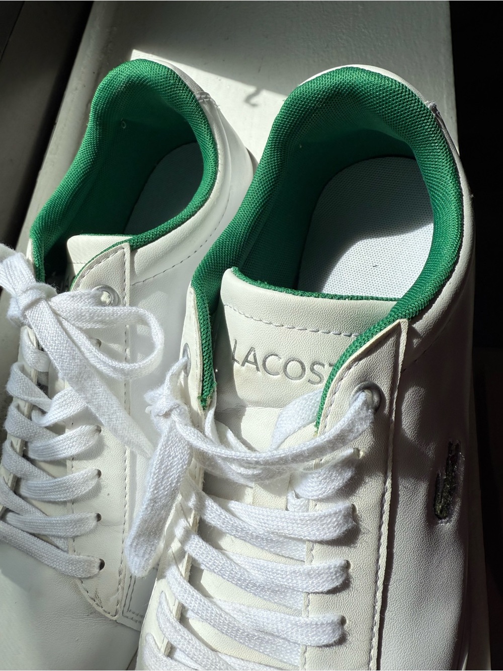 Lacoste White Sneakers with Green Lining and Logo